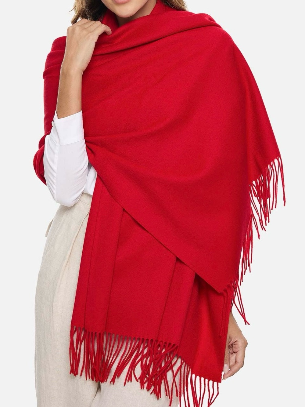 100% Cashmere Made in Scotland Oversized Wrap Shawl Scarf Throw Radiant Red NEW